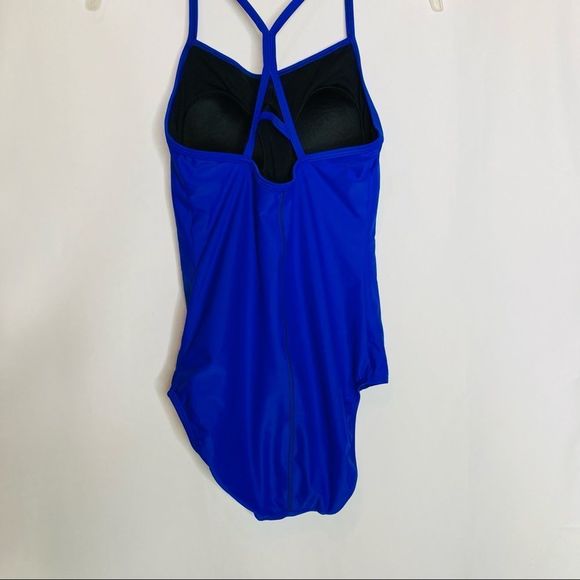 Speedo Blue Racerback Athletic Training One Piece Swimsuit Black Stripe - Picture 2 of 8